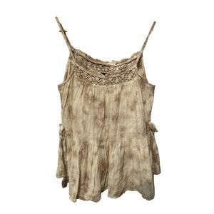 Black Tape Tank‎ Cream Tan Crochet Neck Side Tie Sleeveless Babydoll Top Small